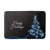 Christmas Party Blue Tree Shiny Black Elegant Badmat (Voorkant)
