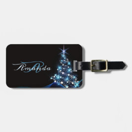Christmas Party Blue Tree Shiny Black Elegant Bagagelabel