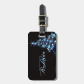 Christmas Party Blue Tree Shiny Black Elegant Bagagelabel (Voorkant verticaal)