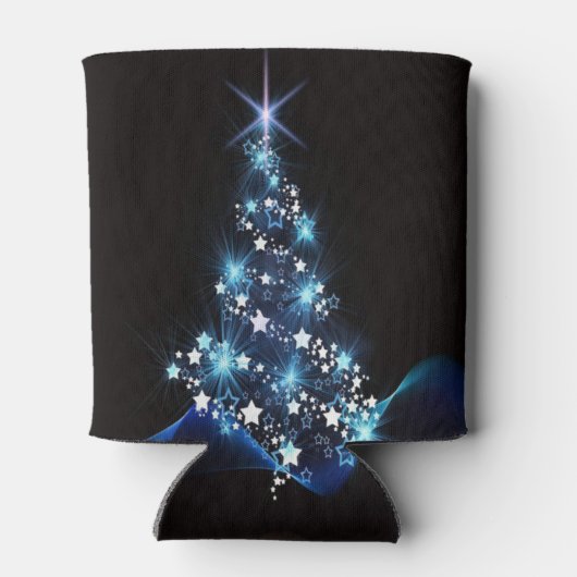 Christmas Party Blue Tree Shiny Black Elegant Blikjeskoeler (Achterkant)
