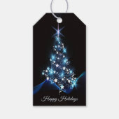 Christmas Party Blue Tree Shiny Black Elegant Cadeaulabel (Voorkant)