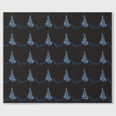 Christmas Party Blue Tree Shiny Black Elegant Cadeaupapier (Vlak)