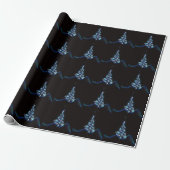 Christmas Party Blue Tree Shiny Black Elegant Cadeaupapier (Uitgerold)