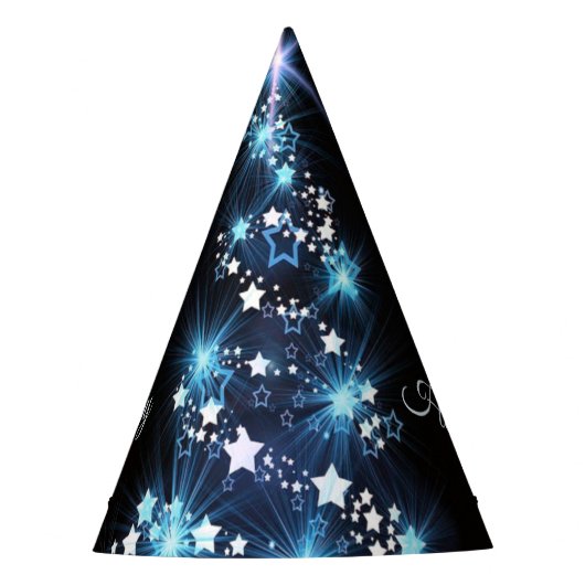 Christmas Party Blue Tree Shiny Black Elegant Feesthoedjes (Voorkant)