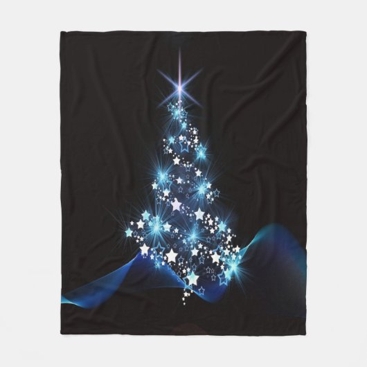 Christmas Party Blue Tree Shiny Black Elegant Fleece Deken (Voorkant)