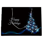 Christmas Party Blue Tree Shiny Black Elegant Groot Cadeauzakje (Voorkant)