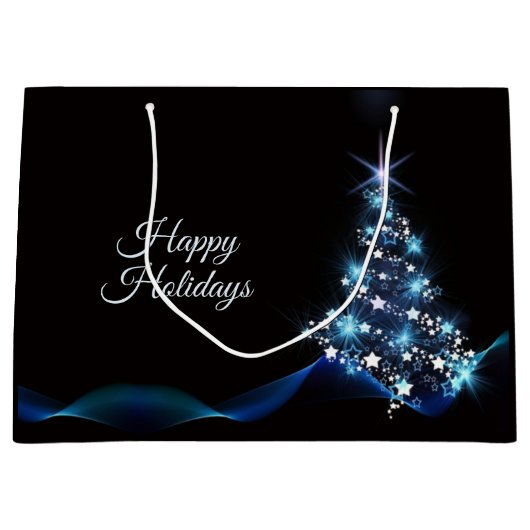 Christmas Party Blue Tree Shiny Black Elegant Groot Cadeauzakje (Voorkant)