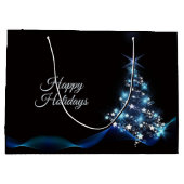 Christmas Party Blue Tree Shiny Black Elegant Groot Cadeauzakje (Achterkant)