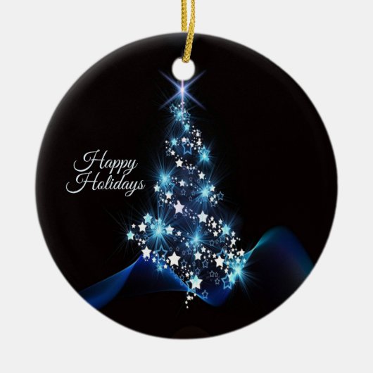 Christmas Party Blue Tree Shiny Black Elegant Keramisch Ornament (Voorkant)
