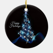 Christmas Party Blue Tree Shiny Black Elegant Keramisch Ornament (Achterkant)