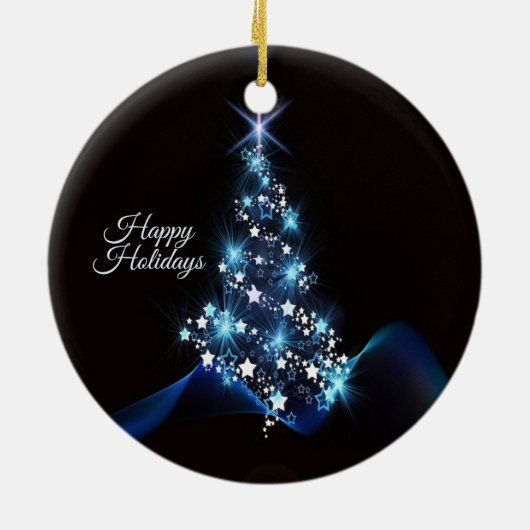Christmas Party Blue Tree Shiny Black Elegant Keramisch Ornament (Achterkant)
