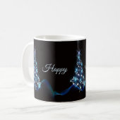 Christmas Party Blue Tree Shiny Black Elegant Koffiemok (Voorkant links)