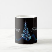 Christmas Party Blue Tree Shiny Black Elegant Koffiemok (Center)