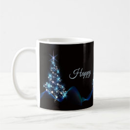 Christmas Party Blue Tree Shiny Black Elegant Koffiemok