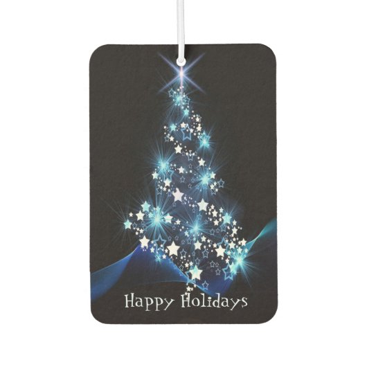 Christmas Party Blue Tree Shiny Black Elegant Luchtverfrisser (Voorkant)