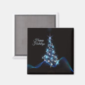 Christmas Party Blue Tree Shiny Black Elegant Magneet (Voorkant / Achterkant)