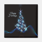 Christmas Party Blue Tree Shiny Black Elegant Magneet (Voorkant)