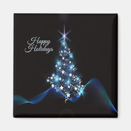 Christmas Party Blue Tree Shiny Black Elegant Magneet