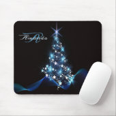 Christmas Party Blue Tree Shiny Black Elegant Muismat (Met muis)