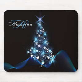 Christmas Party Blue Tree Shiny Black Elegant Muismat