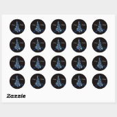 Christmas Party Blue Tree Shiny Black Elegant Ronde Sticker (Vel)