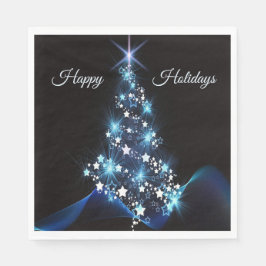 Christmas Party Blue Tree Shiny Black Elegant Servet