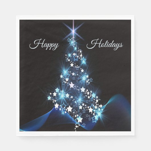 Christmas Party Blue Tree Shiny Black Elegant Servet (Voorkant)