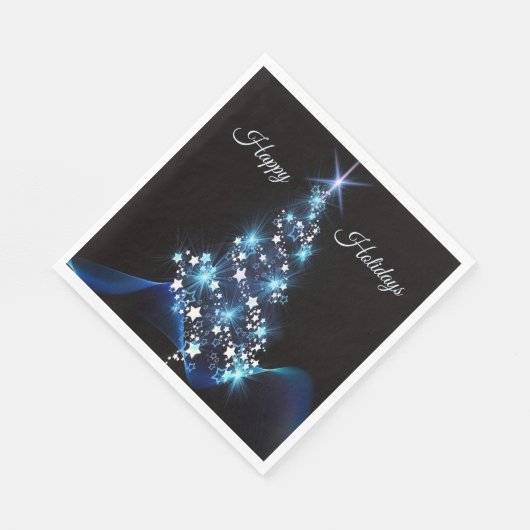 Christmas Party Blue Tree Shiny Black Elegant Servet (Hoek)