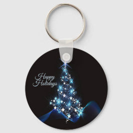 Christmas Party Blue Tree Shiny Black Elegant Sleutelhanger