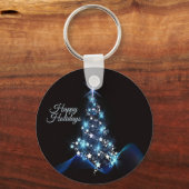 Christmas Party Blue Tree Shiny Black Elegant Sleutelhanger (Voorkant)