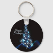 Christmas Party Blue Tree Shiny Black Elegant Sleutelhanger (Achterkant)