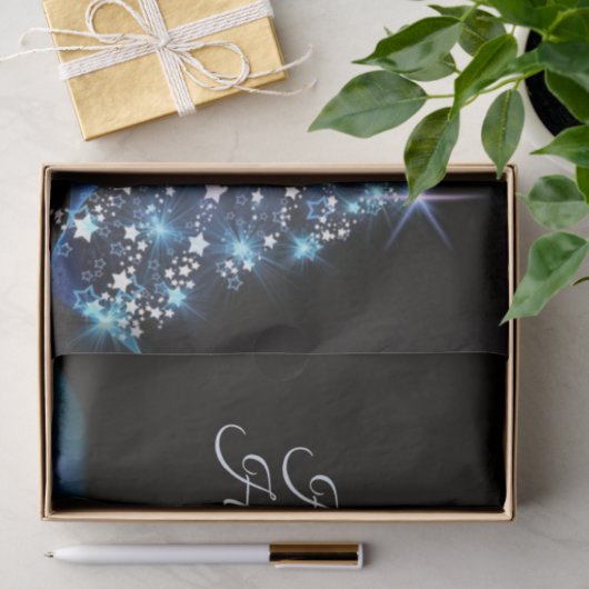 Christmas Party Blue Tree Shiny Black Elegant Tissuepapier (Geschenk)