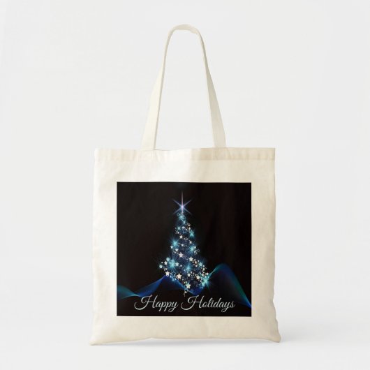 Christmas Party Blue Tree Shiny Black Elegant Tote Bag (Voorkant)