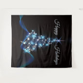 Christmas Party Blue Tree Shiny Black Elegant Wandkleed (Voorkant (horizontaal))