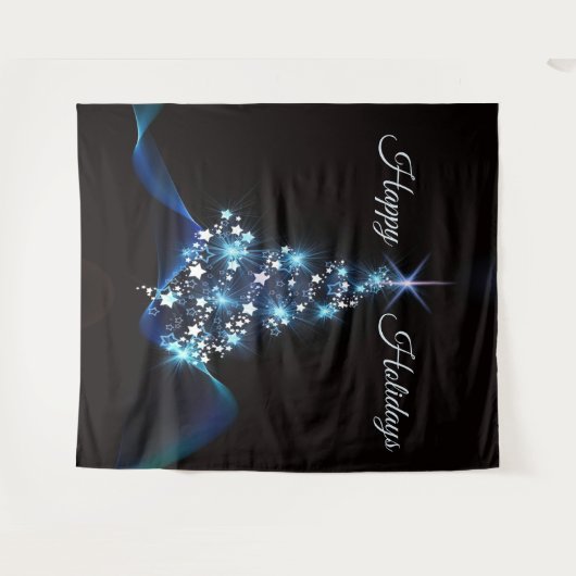 Christmas Party Blue Tree Shiny Black Elegant Wandkleed (Voorkant (horizontaal))