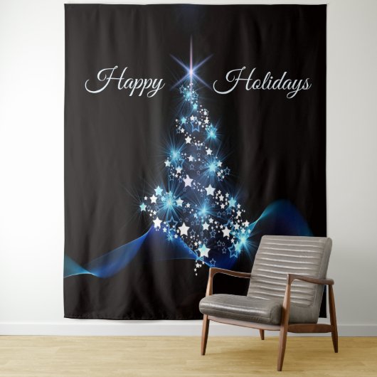 Christmas Party Blue Tree Shiny Black Elegant Wandkleed (In situ)