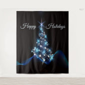 Christmas Party Blue Tree Shiny Black Elegant Wandkleed (Voorkant)