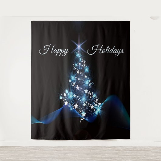 Christmas Party Blue Tree Shiny Black Elegant Wandkleed (Voorkant)