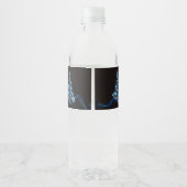 Christmas Party Blue Tree Shiny Black Elegant Waterfles Etiket (Achterkant)