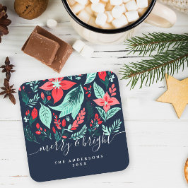 Christmas Party Botanical Red Floral Holiday Kartonnen Onderzetters