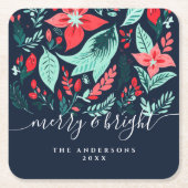 Christmas Party Botanical Red Floral Holiday Kartonnen Onderzetters (Voorkant)