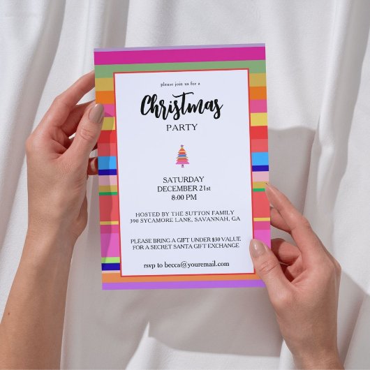 Christmas Party Colorful Stripes Kaart