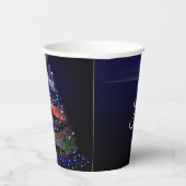Christmas Party Colorful Tree Navy Blue Rustic Papieren Bekers (Rechts)