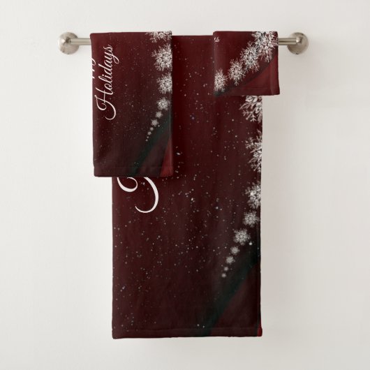 Christmas Party Crystal Snowflakes Red Rustic Bad Handdoek (Insitu)