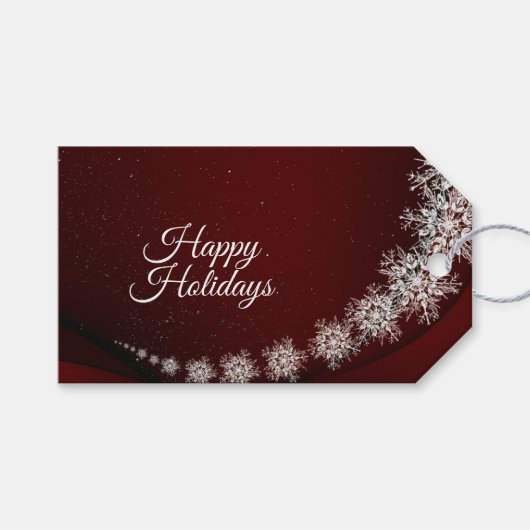 Christmas Party Crystal Snowflakes Red Rustic Cadeaulabel (Voorkant (Horizontaal))