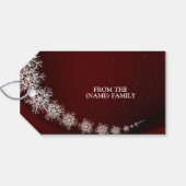 Christmas Party Crystal Snowflakes Red Rustic Cadeaulabel (Achterkant Horizontaal)