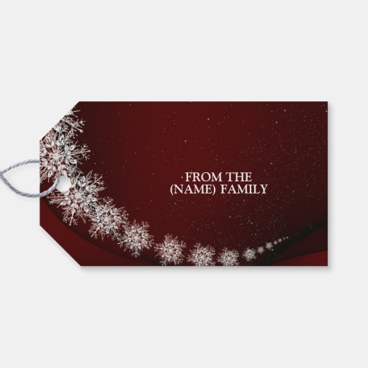 Christmas Party Crystal Snowflakes Red Rustic Cadeaulabel (Achterkant Horizontaal)