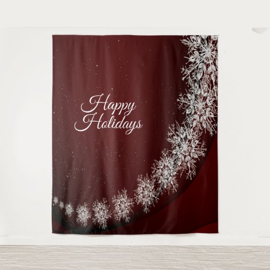 Christmas Party Crystal Snowflakes Red Rustic Wandkleed (Voorkant)