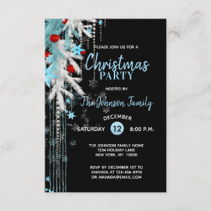 CHRISTMAS PARTY Decor Blue Silver Black Snowflakes Kaart