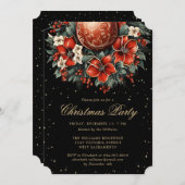 Christmas Party Elegant Black Gold Botanical Kaart (Voorkant / Achterkant)